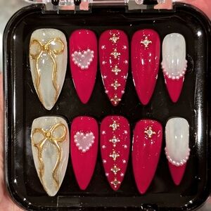 Elegant Red and Gold Nail Art Set